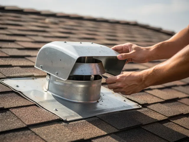 Indian Trail Dryer Vent Cleaning certified technician safely cleaning a roof-mounted dryer vent in Indian Trail