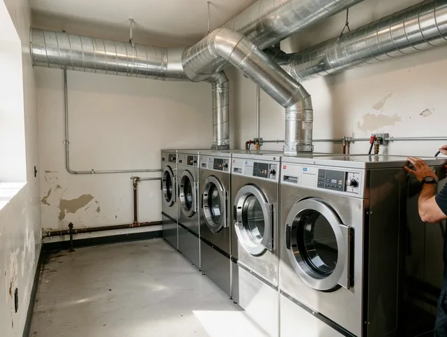 Indian Trail Dryer Vent Cleaning team performing large-scale commercial dryer vent cleaning in Indian Trail