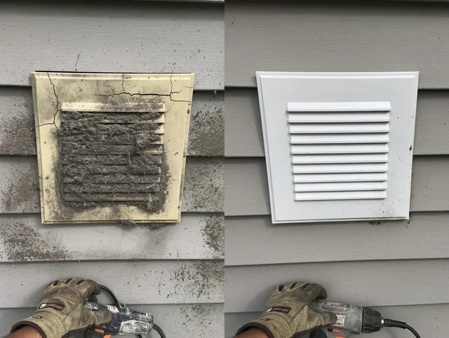 Indian Trail Dryer Vent Cleaning technician installing high-quality dryer vent cover at a residential property in Indian Trail