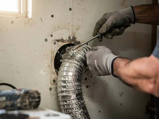 Indian Trail Dryer Vent Cleaning technician performing precise dryer vent hose installation in Indian Trail